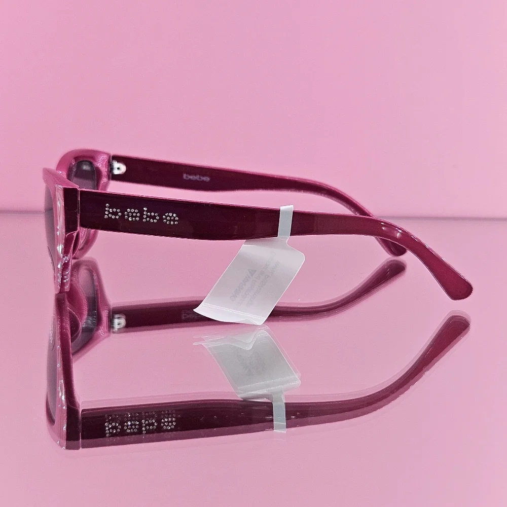 Bebe Sunglasses Women Pink Cat Eye Jewel Embellished Logo Barbiecore Vacation